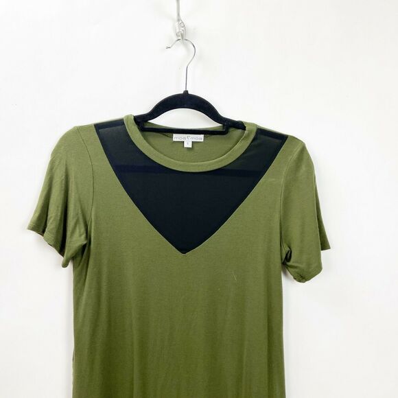 Moa Moa Small Womens Army Green Black Mesh Short Sleeve Tee - Picture 2 of 5